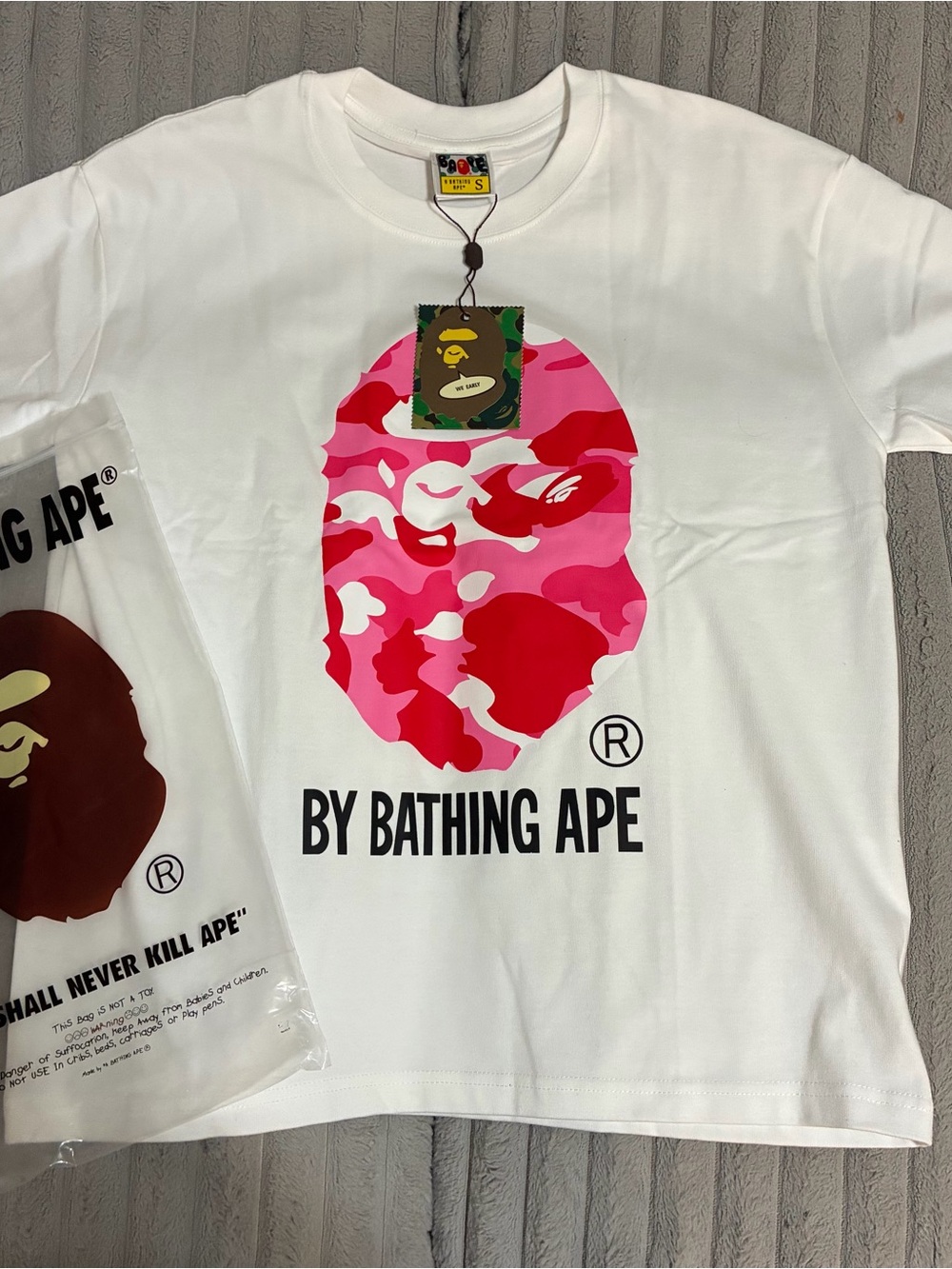 White Tee with Pink Camo Ape Logo